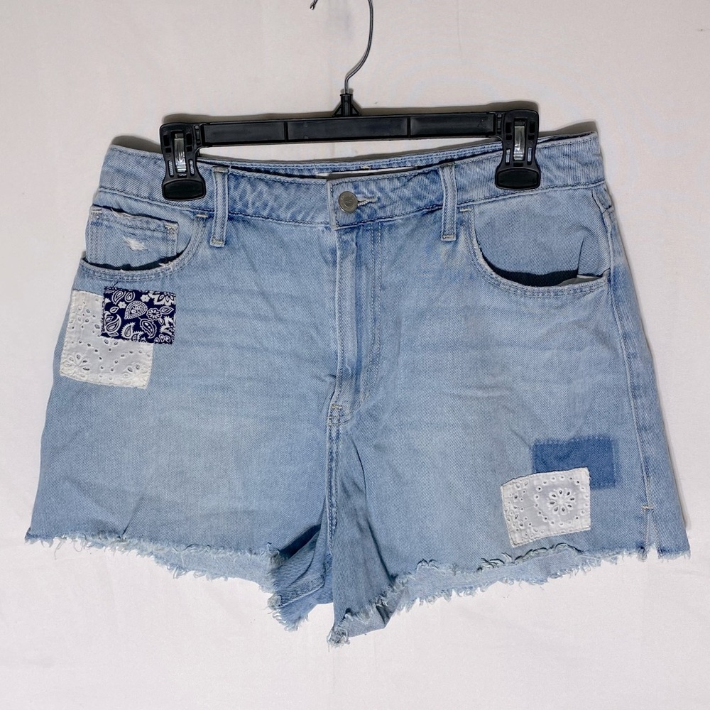 Hollister Light Wash High Rise Cut Off Patchwork Denim Jean Shorts 29 Festival
